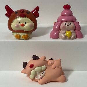 Christmas Mini Bean Figure Lot of 3 Reindeer Tree Pink Chick Duck Hedgehog Wendy